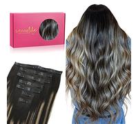 WENNALIFE Extensiones de Clip Seamless de Pelo natural, Balayage Negro Natural a Rubio Claro 50cm 150g 7 Piezas Sin Costuras Extensiones Pelo Natural Clip Extensiones de Cabello Remy Humano Natural