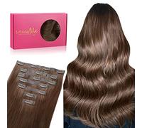 WENNALIFE Extensiones de Clip Seamless de Pelo natural, Castaño Chocolate 40cm 130g 7 Piezas Sin Costuras Extensiones Pelo Natural Clip Extensiones de Cabello Remy Humano Natural Invisible Clip In