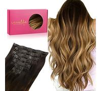 WENNALIFE Extensiones de Clip Seamless de Pelo natural, Marrón Oscuro a Castaño y Rubio Sucio Resaltado 40cm 130g 7 Piezas Sin Costuras Extensiones Pelo Natural Extensiones de Cabello Remy Humano