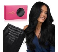 WENNALIFE Extensiones de Clip Seamless de Pelo natural, Negro Azabache 55cm 150g 7 Piezas Sin Costuras Extensiones Pelo Natural Clip Extensiones de Cabello Remy Humano Natural Invisible Clip In