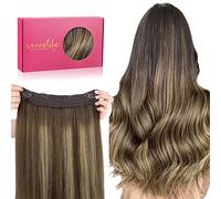 WENNALIFE Extensiones Hilo Invisible Pelo Natural, 30cm 70g Balayage Marrón Chocolate a Rubio Caramelo Remy Humano Extensiones Pelo Natural Wire In Hair Extension Secreto Extensiones Hilo Invisible
