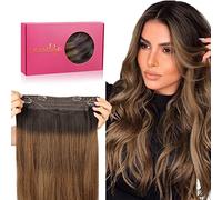 WENNALIFE Extensiones Hilo Invisible Pelo Natural, 30cm 70g Marrón Oscuro a Castaño y Rubio Sucio Resaltado Humano Extensiones Pelo Natural Wire In Hair Extension Secreto Extensiones Hilo Invisible