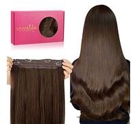 WENNALIFE Extensiones Hilo Invisible Pelo Natural, 35cm 75g Castaño Chocolate Remy Cabello Humano Extensiones Pelo Natural Wire In Hair Extension Secreto Extensiones Hilo Invisible
