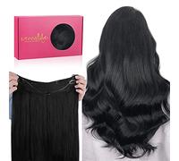 WENNALIFE Extensiones Hilo Invisible Pelo Natural, 35cm 75g Negro Azabache Remy Cabello Humano Extensiones Pelo Natural Wire In Hair Extension Secreto Extensiones Hilo Invisible