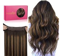 WENNALIFE Extensiones Hilo Invisible Pelo Natural, 40cm 95g Balayage Marrón Oscuro Mezcla de Castaño Remy Humano Extensiones Pelo Natural Wire In Hair Extension Secreto Extensiones Hilo Invisible