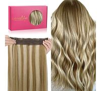 WENNALIFE Extensiones Hilo Invisible Pelo Natural, 40cm 95g Rubio Dorado Resaltado Marrón Ceniza Remy Cabello Humano Extensiones Pelo Natural Wire In Hair Extension Secreto Extensiones Hilo Invisible