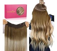 WENNALIFE Extensiones Hilo Invisible Pelo Natural, 45cm 95g Ombre Marrón Nogal a Castaño Ceniza y Rubio Blanquecino Extensiones Pelo Natural Wire In Hair Extension Secreto Extensiones Hilo Invisible