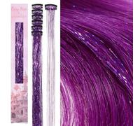 WENNALIFE Hair Tinsel Clip In, 6 unidades de 60 cm de color lila con purpurina, mechones de pelo para el pelo, para festivales, fiestas, pelo, purpurina, pelo de hada, para niñas
