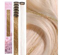 WENNALIFE Pinzas de oropel para el pelo para niñas, color champán, 6 piezas de 24 pulgadas, extensiones de oropel con pinzas de pelo coloridas con purpurina, accesorios para el pelo de hadas