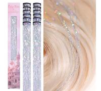 WENNALIFE Pinzas de Tinsel para el Cabello, 12 Piezas Plateado, 60cm de Espumillón de Plata, Kit de Mechas de Espumillón para el Cabello, Espumillón para el Cabello, Mechas de Espumillón para