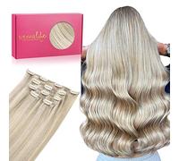 WENNALIFE Remy Extensiones de clip de pelo natural, 75 g, 5 unidades, 40 cm, rubio ceniza