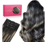 WENNALIFE Remy - Extensiones de clip de pelo natural, 80 g, 5 unidades, 50 cm, color negro natural a rubio claro