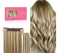 WENNALIFE Secret Hair Extensions - Extensiones de pelo real, 45 cm, 18 pulgadas, 125 g, color marrón ceniza con reflejos rubios dorados con alambre invisible