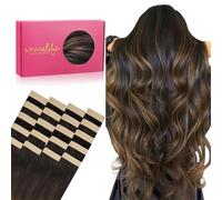 WENNALIFE Tape Extensiones de pelo real, 20 unidades, 50 g, 45 cm, balayage marrón oscuro a marrón castaño, Remy, trama invisible de piel, lacio y sedoso