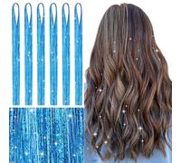 WENNALIFE Tinsel Hair Extensiones, Azul Cielo 120cm 1200 Hebras Pelo de Oropel Brillantes Para el Pelo Extensiones Pelo de Oropel para Trenzas para Niñas Mujeres Festivales Fiesta Navidad