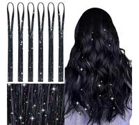 WENNALIFE Tinsel Hair Extensiones, Negro 120cm 1200 Hebras Pelo de Oropel Brillantes Para el Pelo Extensiones Pelo de Oropel para Trenzas para Niñas Mujeres Festivales Fiesta Navidad