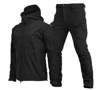 WENNEWU Chaqueta Softshell para Hombre, Conjunto De Chaqueta TáCtica Y PantalóN De Combate, Uniforme Militar De Caza En El Bosque con Camuflaje, Abrigo con Capucha Impermeable,Black 1,L