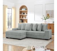 WENNEWU Sofá Seccional Cama Convertible en Forma de L, Diseño Modular con 6 Cojines Acolchados, Sofá Cama de Esquina 4 Asientos para Sala de Estar, Apartamento y Oficina,Gray +Corduroy+ 4 Seat