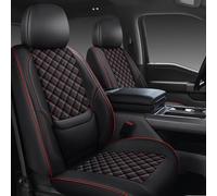 WENNFOUR Fundas de asiento delantero F150 2015-2026, soporte lumbar, ajuste personalizado para Ford F150 2015-2026, F250/350/450 2017-2026 Super Duty Crew Cab XLT XL Lariat Platinum, negro y rojo