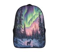 WENNUAN Bosque de pinos denso Mochila Escolar Niños,Mochilas Escolares Adolescentes,Luces del norte Lone Lobo Alta Capacidad Bolsas Infantil,Bolsa De Escuela Informal Primaria Y Secundaria 16 inch
