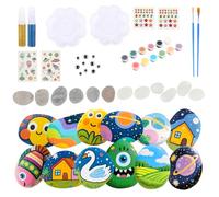 Wenrescry 12 piezas piedras para pintar, juego de pintura de piedras, juego de manualidades creativas con 12 colores, pegatinas y pegamento con brillantina para manualidades y regalos