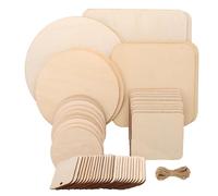 Wenrescry 53 rodajas de madera, placas de madera sin tratar para manualidades, redondas, cuadradas, para pintura, graffiti, pirografía y decoración, con cuerda de cáñamo y 7 tamaños