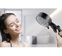 Wenrescry Ensemble de Pommeau de Douche Trois Pièces - Pommeau de Douche à Six Niveaux de Pression d'eau, Tuyau d'Eau Noir à Double Verrouillage de 1,5 m, Base Sans Perçage - Set de Douche avec Pommea