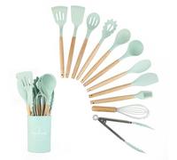 Wenrescry Juego de utensilios de cocina de silicona de 12 piezas, antiadherentes, de grado alimenticio, color verde algas (verde algas marinas)