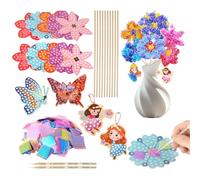 Wenrescry Kit Flores Manualidades, 10 Flores + 2 Mariposas + 2 Colgantes de Princesa, Tela Brillante Multicolor, Regalo Creativo para Niñas, Actividades DIY Fiestas Cumpleaños