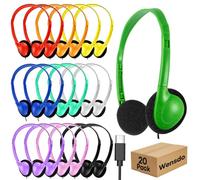 Wensdo Auriculares USB C a granel, paquete de 20 unidades para el aula, escuela, auriculares supraaurales duraderos para estudiantes y adolescentes, compatibles con Chromebook Laptop Tablet