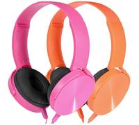 Wensdo Paquete de 2 auriculares para niños, para el aula escolar, K-12, duraderos, con cable, para estudiantes, computadora, aprendizaje en línea, para laptop, biblioteca, avión y viajes (rosa +