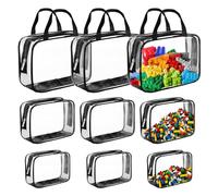 Wensdr 9 paquetes de bolsas de almacenamiento de juguetes de PVC transparente, bolsas de aseo impermeables para niños, bolsas organizadoras de juguetes con cremallera para bloques de construcción