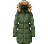 WenVen Abrigo Largo de Invierno para Mujer Chaqueta Acolchada A Prueba de Viento Chaqueta Acolchada Gruesa Abrigo Acolchado Cálido Parka de Invierno con Capucha de Piel Sintética Ejercito Verde L
