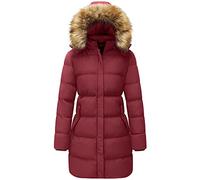 WenVen Abrigo Largo de Invierno para Mujer Chaqueta Acolchada A Prueba de Viento Chaqueta Acolchada Gruesa Abrigo Acolchado Cálido Parka de Invierno con Capucha de Piel Sintética Rojo L