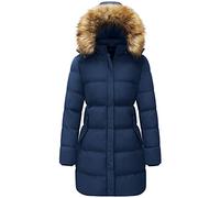 WenVen Abrigo Largo de Invierno para Mujer Chaqueta Acolchada A Prueba de Viento Chaqueta Acolchada Gruesa Abrigo Acolchado Cálido Parka de Invierno con Capucha de Piel Sintética Azul Oscuro M