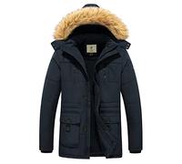 WenVen Abrigos Forro Polar Grueso Chaqueta Longitud Media Delgada Parka Capucha Gruesa Extraíble con Pelo Chaqueta de Lana Exteriores Hombres Azul Marino Small