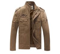 WenVen Cazadora Ligera Entretiempo Chaqueta Cuello Alto Sahariana Chaqueta Tres Cuartos Multibolsillos Chaqueta Militar Fina Joven Hombre Caqui XX-Large