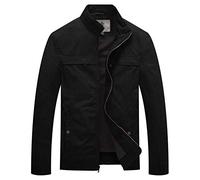 WenVen Chaqueta Clásica al Aire Libre Otoño Chaqueta de Aviador Invierno Chaqueta de Algodón Casual Chaqueta Fina Joven Hombre Negro X-Large
