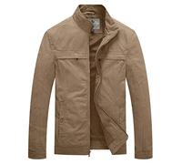WenVen Chaqueta Clásica al Aire Libre Otoño Invierno Chaqueta de Aviador Algodón Casual Fina Joven Hombres Caqui Large