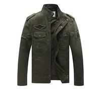 WenVen Chaqueta de Algodón Casual Chaqueta Militar Cuello Alto Sahariana Rompevientos Cremallera Delgada Chaqueta Fina Joven Hombres Verde Militar Small