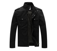 WenVen Chaqueta de Algodón Casual Otoño Chaqueta Fina Joven Cuello Alto Cazadora Ligera Entretiempo Chaqueta Clásica al Aire Libre Hombre Negro Nuevo L