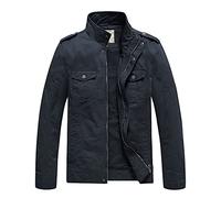 WenVen Chaqueta de algodón Ligero para Hombre Casual Ocio Chaquetas de Cuello de pie Chaquetas al Aire Libre a Prueba de Viento Chaquetas Azul Marino L