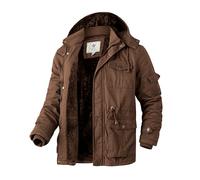 WenVen Chaqueta de Algodón para Hombre Abrigos Gruesos de Invierno Capucha Desmontable Chaquetas con Cremallera Frontal Parka Cortavientos Casual Marrón L