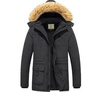 WenVen Chaqueta de Invierno para Hombre Chaqueta con Forro Polar Cálido Abrigos Cortavientos con Cremallera Frontal Capucha de Piel Sintética Extraíble Hombre Gris Carbono M