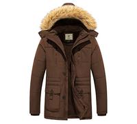 WenVen Chaqueta de Invierno para Hombre Chaqueta con Forro Polar Cálido Abrigos Cortavientos con Cremallera Frontal Capucha de Piel Sintética Extraíble Hombre Café S