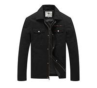 WenVen Chaqueta ligera al aire libre de los hombres abrigo de algodón casual a prueba de viento caliente chaquetas multi bolsillos chaqueta, Negro, XXXL