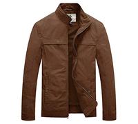 WenVen Chaqueta Militar Otoño Cazadora Ligera Entretiempo Chaqueta de Aviador Invierno Chaqueta Fina Joven Hombres Marrón Small