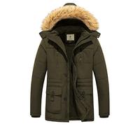 WenVen Chaquetas de Algodón a Prueba de Viento Abrigo Forro Polar Grueso Cazadora Entretiempo Bolsillos Múltiples Abrigo Ajustado con Cinturón Clásico Hombres Verde Militar XX-Large