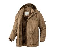 WenVen Chaquetas de Algodón a Prueba de Viento Abrigo Forro Polar Grueso Chaquetas Longitud Media Delgada Parka Capucha Gruesa Extraíble Hombre Caqui X-Large