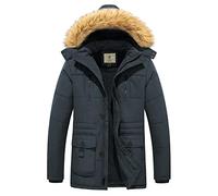 WenVen Parka Capucha Gruesa Extraíble con Pelo Cazadora Entretiempo Bolsillos Múltiples Abrigo Ajustado con Cinturón Clásico Chaquetas de Lana Exteriores Hombre Gris Medium